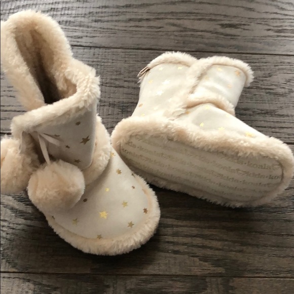 Koala kids toddler cream gold star fur slippers - Picture 3 of 3